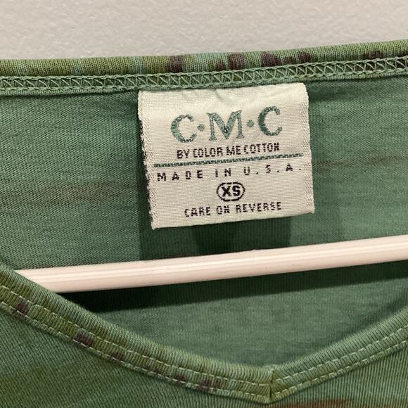 CMC Women Tunic Top Size XS Green Brown Boho Lagenlook Shirt Button Cotton Artsy - Picture 2 of 9